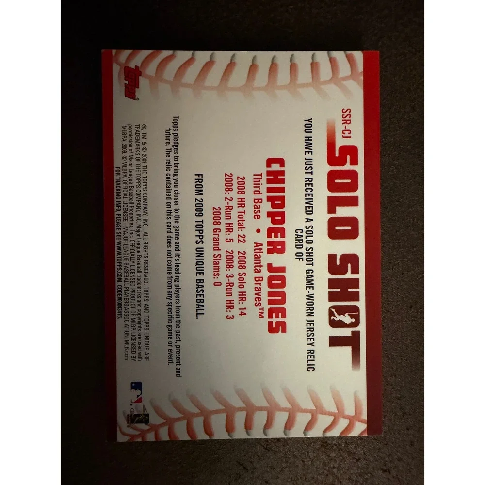 2009 Topps Unique Chipper Jones Solo Shot Game Worn Jersey Relic /275 SSR-CJ
